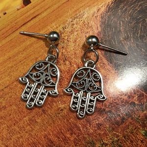 Hamsa silver stainless steel earrings studs ooak